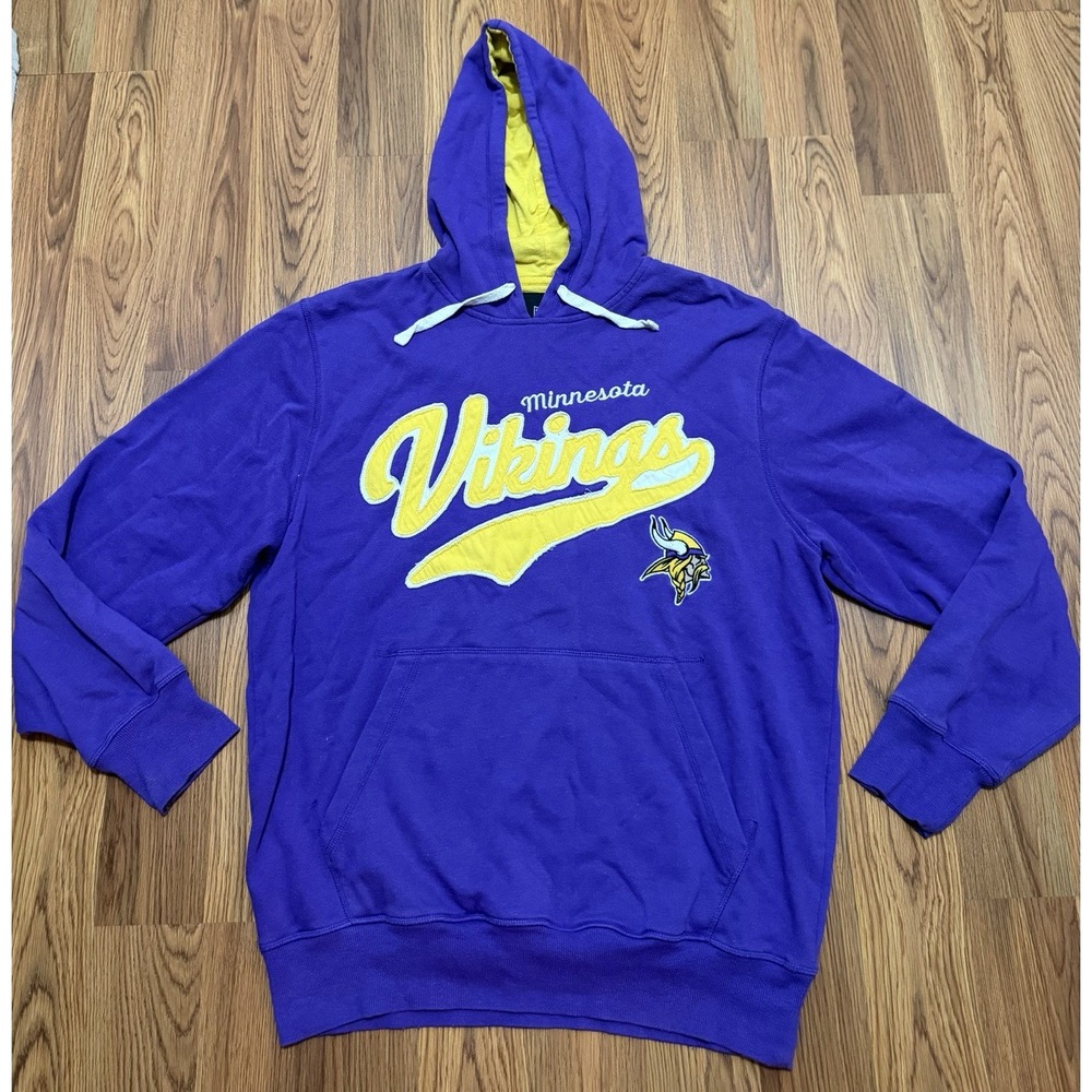 Minnesota Vikings Hoodie Mens Medium NFL Purple Embroidered Script Pullover